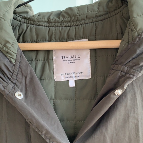 Zara Trafaluc Army Green Rain Coat - Picture 3 of 7